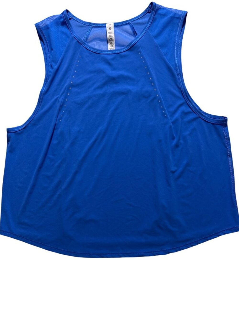 Lululemon Sculpt Cropped Blue Tank Top Women Sz 10 Nylon Mesh Pleated Reflective